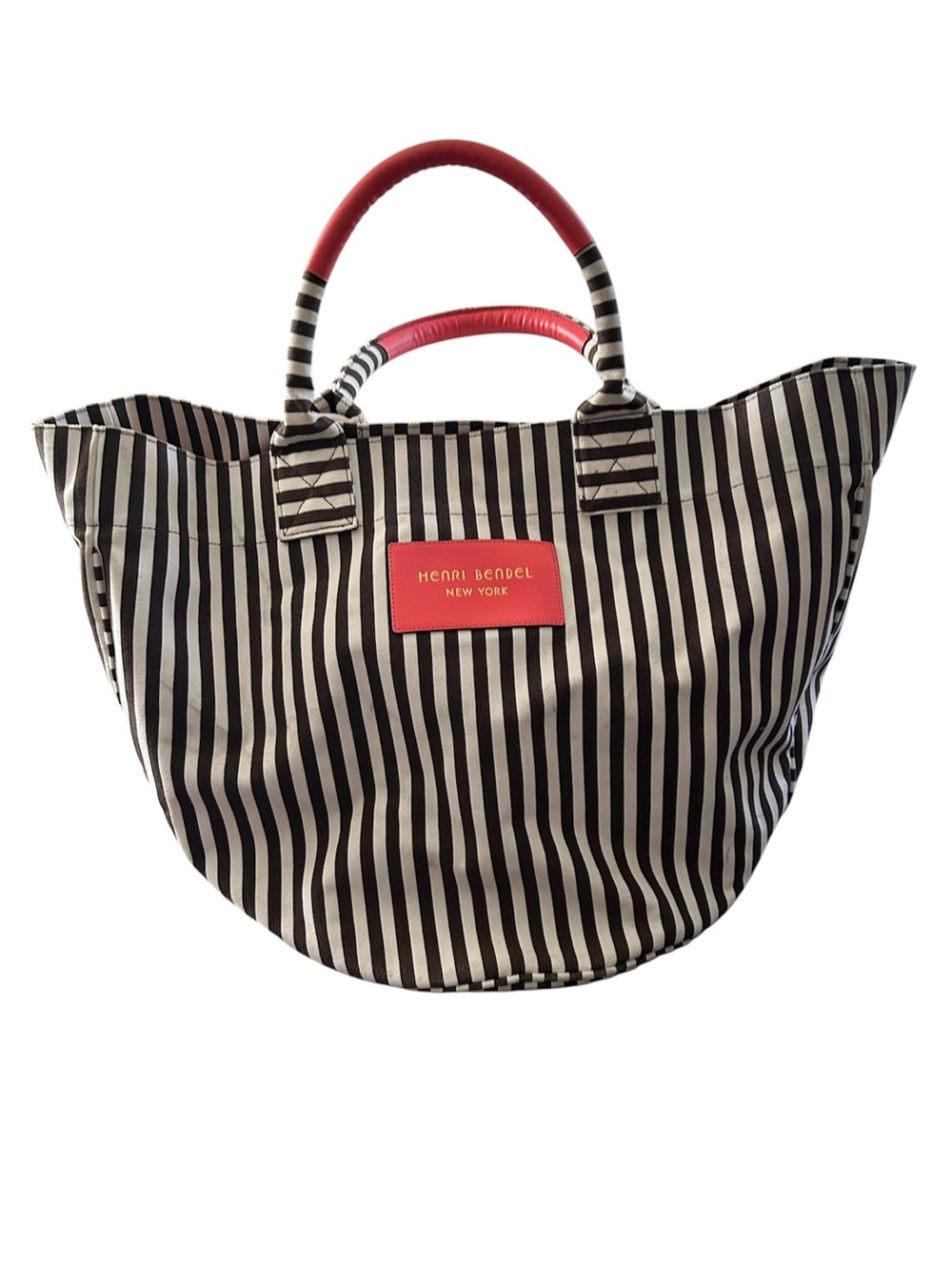 Henri Bendel Brown & Pink Signature Striped Canvas Tote Weekender Bag Retired